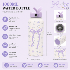 Chovy 1000ML Vacuum Cup Ceramic Insulation Cartoon Printed style Thermos Cup Kawaii Melody Water Cup Girl Gift 卡通保温杯