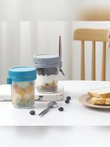 Reusable Overnight Oats Jar Glass With Spoon Overnight Oats Container Oatmeal Container PAZU
