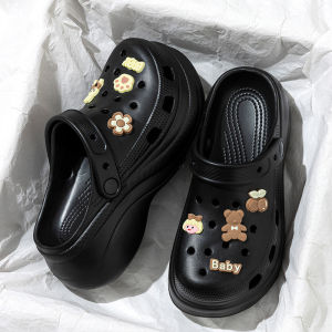 [Free Shipping] Thick-soled sandals for women high-heeled perforated shoes for outdoor wear slip-on beach sandals home slippers womens closed-toe slippers