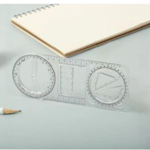 JJT Multi-Function Geometry Drawing Ruler Set for Students - Angle Measurer Shape Template and Straight Edge for Math Class and Art Projects