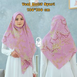 ASHIQAA COKLAT Hijab Segiempat Motif Ukuran Jumbo Syari 130x130 Bahan Voal Premium