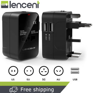 LENCENT Universal Travel Adapter Power Adapter with Singapore/USA/EU/AUS Worldwide Travel Plug 2 USB Charging Ports International Wall Adapter for iPhone iPad Android Phones Tablets and More Multi Plug