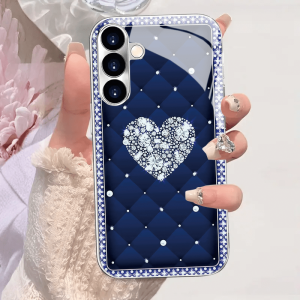 Diamond heart-shaped patterned glass phone case suitable for Samsung Galaxy S26 S25 S24 S23 S22 S20 FE/Ultra/Plus anti drop