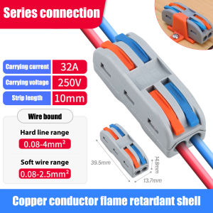 ขั้วต่อสายไฟด่วน 250V 32A / ตัวแยกสายไฟเข้า 2/4/6 ออก / บล็อกขั้วต่อสายไฟไฟฟ้าแบบกดเข้าอเนกประสงค์ / ขั้วต่อสายไฟหน่วงไฟ