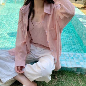 IELGY Thin orange versatile breathable mid length shirt for women