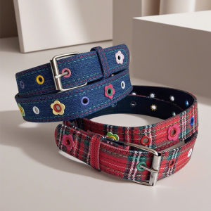 1M Y2k Red Plaid Cloth Belts Flowers Decoration Hot Girl Fashion Belt