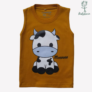 Kaos Kutung / Singlet Anak Bahan Katun untuk Anak Usia 1-6 Tahun Warna Coklat Motif Sapi