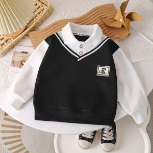 Kids Fashion Korean Style Long Sleeves Tops High Quality Fake Two Piece Design Collar Shirt for Kids Boys 1-12 Years Old