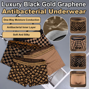 [FAMMY FAEY] Luxury Black Gold Graphene Antibacterial Underwear Pure Cotton Printed Boxer Briefs Mid-Rise Graphene Antibacterial Comfortable Breathable Boxer Shorts内裤