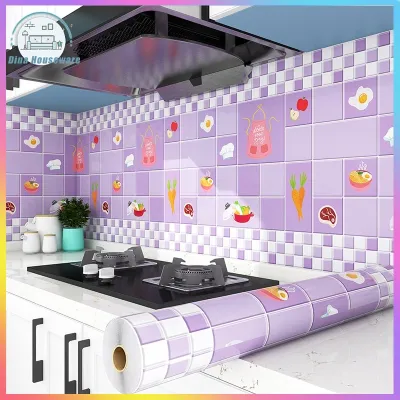 Sticker Dapur 60 x300 CM Wallpaper Dapur Wall Sticker Anti Minyak Air Aluminium Foil Hiasan