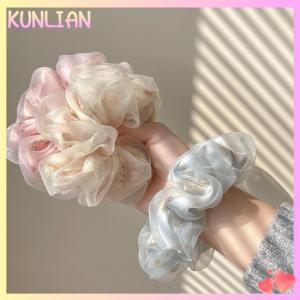 [KUNLIAN] Double Layer Silk Organza Scrunchies Sweet Flower Hair Band For Girls Ponytail Holder Rubber Bands Hair Ties Hair Accessories