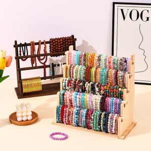 DOHOHO Multi Tier Jewelry Display Stand Wooden Detachable Bracelet Storage Rack Multifunctional Necklace Keychain Organizer Shop Retail Home Use