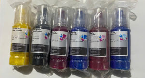 Bộ 6 chai mực pigment uv dùng cho máy in Epson L8050L18050 có van đổ mực đa năng