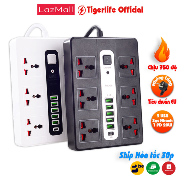 Ổ cắm điện đa năng Tigerlife GKKA39 Tích hợp 6 ổ cắm 6 cổng sạc 1 cổng ...