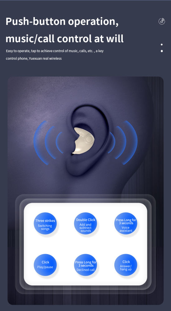 Bluetooth-Kopfhörer, kabellose In-Ear-Kopfhörer, ultradünne Mini-Ohrhörer zum Schlafen, HiFi-Klang, Geräuschunterdrückung_voghion.com