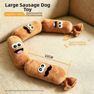 LUMIQLO Simulated Dog Sausage Plush Chew Toy with BB Sound Press-to-Squeak Pet Boredom Relief Toy Creativity Self-Play Dog Squeaky Toy