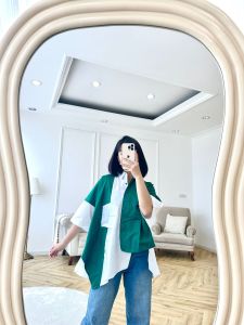 SJM KEMEJA FASHIONABLE NATALAN CHRISTMAS HIJAU MERAH KATUN POPLIN LENGAN PENDEK KATUN POPLIN BKK 8276