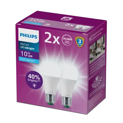[แพ็ค2]Philips Lighting หลอดไฟLED รุ่นใหม่UltraBright สว่างขึ้น40% ขั้วE27 CRI80