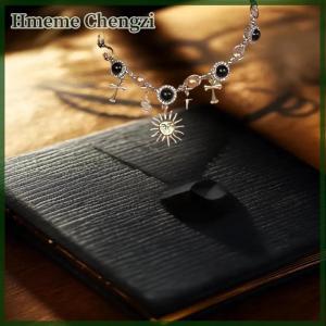 Hmeme Luxury Vintage Rhinestone Chain Imitation Pearl Chain Necklace For Women Punk Cross Pendant Choker