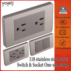 VOLLIA Universal Wall Outlet Socket สแตนเลสแผงสวิตช์ไฟสำหรับผนัง Modern 1/2/3/4/6 Gang 1/2 Way Switch Off/on โคมไฟ 15amp ไฟฟ้า 3/6 Pin Plug Sockets พร้อมพอร์ต USB สวิตช์ powerpo สีเทาและเต้าเสียบ 220V Dimming /สวิตช์กริ่งประตูบ้าน