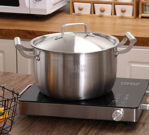 100% FULLY - SUS 304 # 5-PLY STAINLESS STEEL DOUBLE HANDLE SOUP POT / COOKING POT / SOUP POT WITH STAINLESS STEEL LID - EXTRA THICK