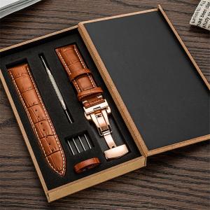 12 14 15 16 17 18 19 20 21 22 24 Mm Top Layer Cowhide Genuine Calf Leather Watch Band Strap Grain Leather Butterfly Deployment Buckle for Men Women Waterproof Straps