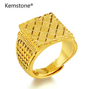 Kemstone Fashion 24K Gold Plated Lucky Square Ajustable Men Ring Jewelry Gifts