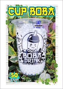 gelas plastik cup minuman motif boba 14oz 16oz 18oz 22oz oval datar / cup boba / sedotan boba bubble / tapioka pearl / bobatee / bubuk minuman boba