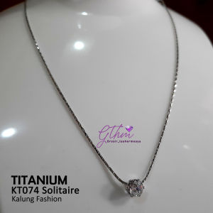 Kalung Titanium Solitaire Simple Mewah Anti Karat Perhiasan Fashion Import Premium kt074
