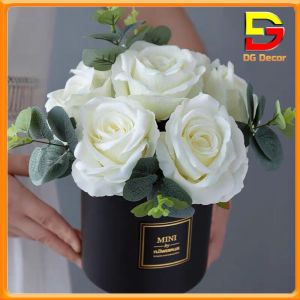 Bình Hoa Hồng Cao Cấp Cao 25cm Hoa Giả Trang Trí Decor Bàn Trà Kệ Tủ Hoa Trang Trí Quán Cafe DC-141