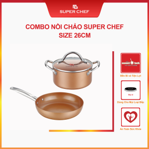 Combo Nồi Chảo Tròn Chống Dính Super Chef Đáy Từ Cao Cấp An Toàn Bền Bỉ Size NC26