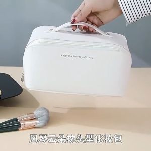 Pillow Cream Luxury Makeup Storage Bag Organ Compartment Cosmetics Organizer PU Leather Travel Toiletries Waterproof Bag Portable Large Capacity Beg Simpan Alat Solek Zipper Bags