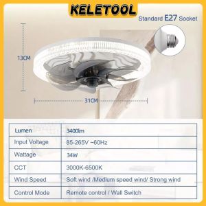 2-in-1 Low-Profile Design LED Ceiling Fan Light with Remote  Nordic Style for living room dining room bedroom study