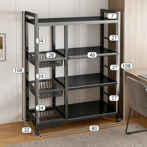 Kitchen Storage Rack Organizers Vegetable Basket Rack Kitchen Steel Cabinet with Wheels Microwave Oven Rack Household Multi Layer Storage Shelf Save Space Easy to Install