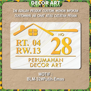 DecorArt 30x20 Cm - Custom Hiasan Dinding Nomor Alamat Rumah/Toko/Usaha Siap Pasang (Kd:BLM)