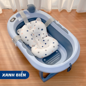 Chậu tắm cho bé gấp gọn kèm phao có nhiệt kế 9BABY màu xanh biển