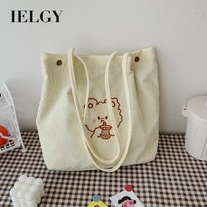 IELGY กระเป๋าผ้าลูกฟูกน่ารักกระเป๋าสะพายไหล่ปักลายการ์ตูนผู้หญิงกระเป๋าผ้าลูกฟูกสไตล์ญี่ปุ่นใหม่