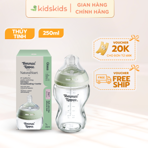 Bình sữa thuỷ tinh ty siêu mềm tự nhiên Tommee Tippee Natural Start 250ml núm ty đi kèm 3-6 tháng