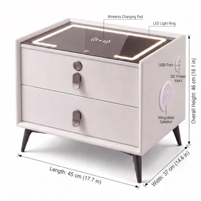 Cimison Smart Charging Nightstand: Wireless Charger Bluetooth Speaker 3-Color LED USB Hub & Secure Fingerprint Lock