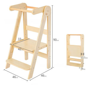 Foldable Toddler Learning Tower Solid Wood Toddler Step Stool Adjustable Height Childrens Hand Washing Stool Baby Kitchen Chair With Armrest