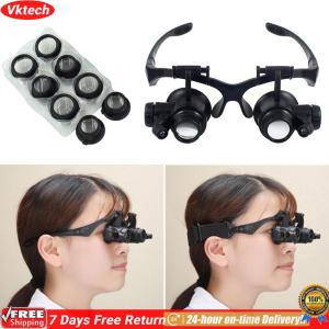 【Ready】【Vktech】Head Wearing Magnifier Glasses with LED Observation Magnifying Headband Eyewear