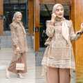 New One Set Tunik Naeva Baju Setelan Wanita Atasan Tunik Brokat Celana Kulot Polos Kekinian. 