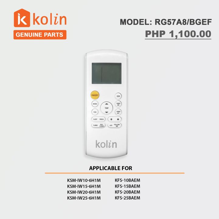 Kolin Aircon Remote Control Replacement RG57A8/BGEF - KOLIN REMOTE CONTROL | Lazada PH
