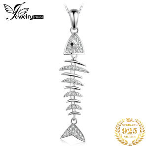 JewelryPalace 925 Sterling Silver Pendant for Woman Necklace No Chain Fish bone Cubic Zirconia Simulated Diamond Necklace Women Fashion Jewelry