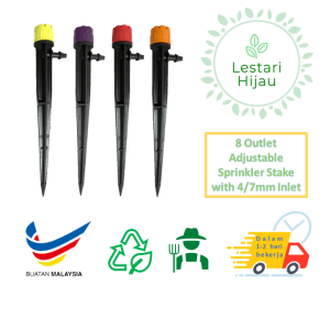 11050 & 100pcs 8 Outlet Adjustable Irrigation Sprinkler Stake w 4/7mm Inlet / Pemancar Pengairan Titisan Laras 8 Lubang 360 dgn Pencucuk