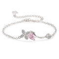 SSA Korean Sier Clover Bracelet Heart Shape Dia Peach Pollen Crystal Charm Bangle Women Girls Jewelry Gift. 