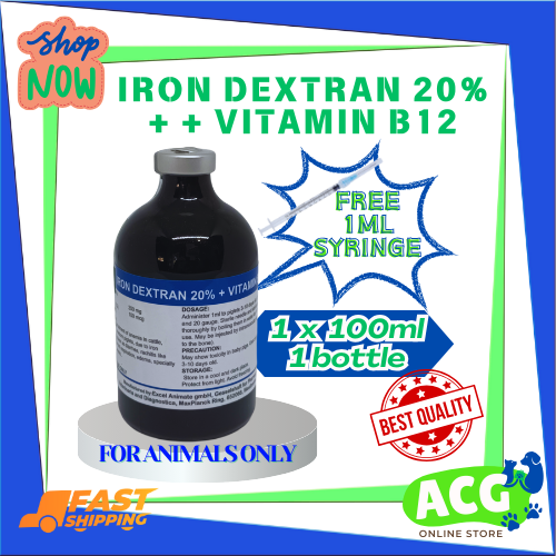 b12 iron injectable for rooster Ferrovet + Vit (iron hydroxide dextran complex)100ml (3.38 oz) Super Vitamin B12- 10000 for