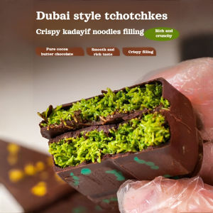 💘Hot Sale💘Dubai Chocolate Sandwich Dark Chocolate Pistachio Filling / Pistachio Chocolate Sandwich / Pure Cocoa Butter Chocolate Trans Fat Free Chocolate / Low Sugar Rich and Crispy Filling.