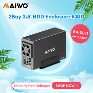 MAIWO Dual Bay HDD Enclosure 2bay RAID Enclosure 3.5inch SATA HDD Casing USB3.0 5Gbps RAID HDD Case With RAID0/1/JBOD/Large With Cooling Fan Support HDD 20TBx2