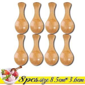 8Pcs Mini Natural Wooden Spoons Scoop Tea Honey Coffee Condiment Salt Sugar Spoon Cooking Tools Household Kitchen Gadgets